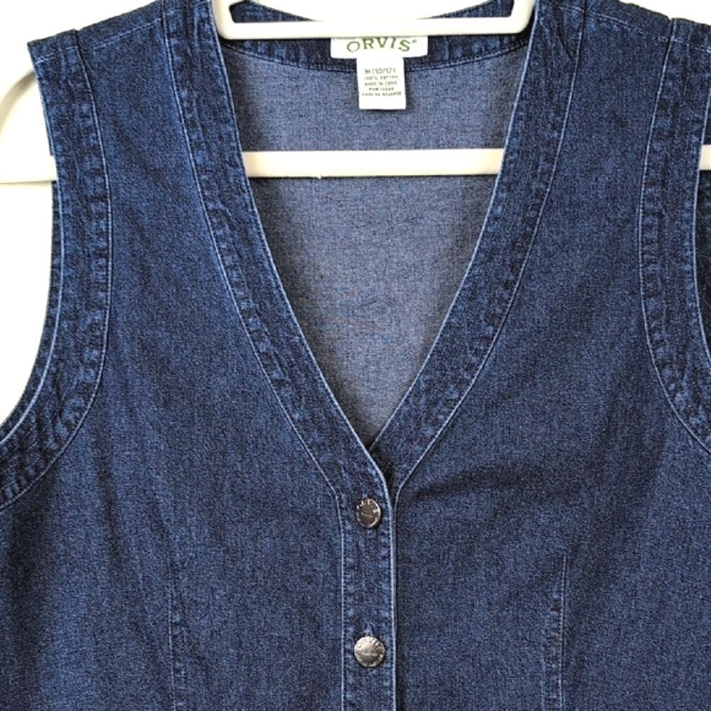 Orvis Dark Blue Denim Vest 100% Cotton Size M - image 4